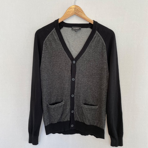 EXPRESS Men’s Size Medium Black & Gray Color Block Cardigan Sweater - Picture 5 of 5